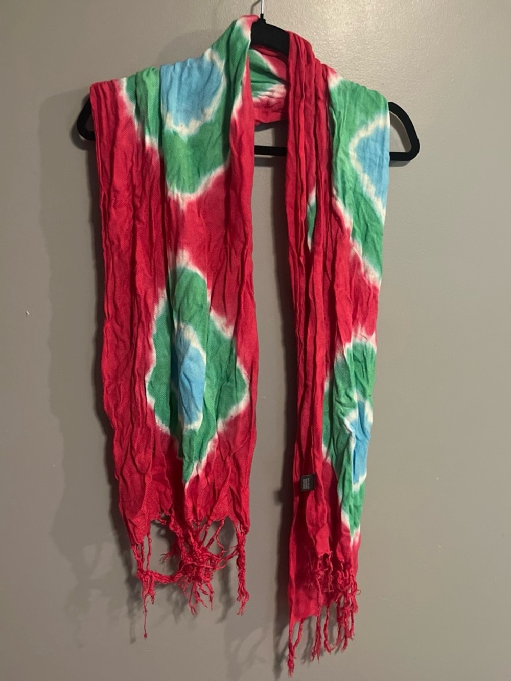 Tie-Dye Fringe Wrap Scarf in Pink, Green & Blue